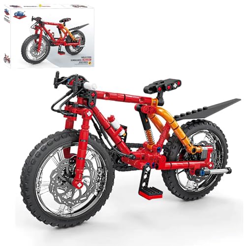 Berfaset Technik Fahrrad Bausteine Modell, 220 Teile Klemmbausteine Fahrrad Mountainbike Modellbausatz Konstruktionsspielzeug Geschenk für Erwachsene und Kinder (Rot) von Berfaset