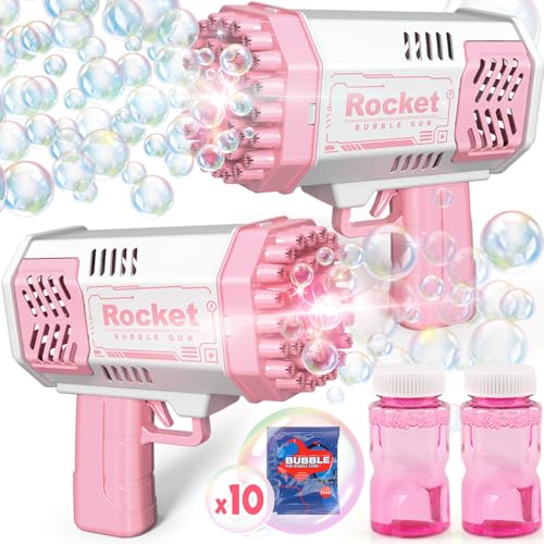 Beria 2 Stück Seifenblasenpistole Seifenblasenmaschine Kinder Spielzeug Bubble Gun Elektrisch Blasenmaschine Blasenspielzeug Hochzeit Party Outdoor Geburtstag Geschenke für 3-8 Jahre Mädchen Junge von Beria