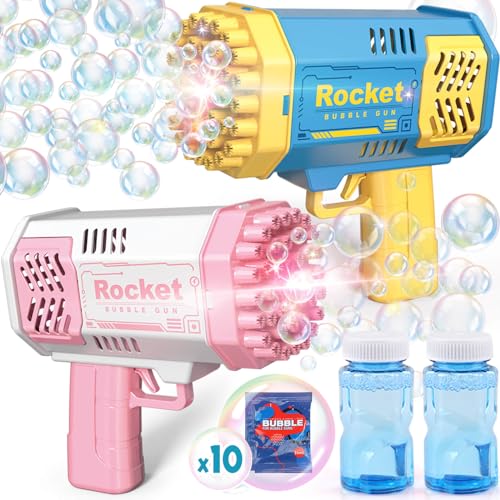 Beria 2 Stück Seifenblasenpistole Seifenblasenmaschine Kinder Spielzeug Bubble Gun Elektrisch Blasenmaschine Blasenspielzeug Hochzeit Party Outdoor Geburtstag Geschenke für 3-8 Jahre Mädchen Junge von Beria