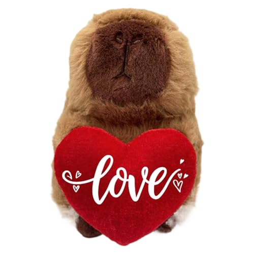 Berriphonia Gefülltes Capybara-Plüschtier, gefülltes Capybara-Spielzeug, niedliche Capybara-Tier-Plüschtier-Kissenpuppe, Plüsch-Hugger-Puppe mit Herz zum Geburtstag, Valentinstag von Berriphonia