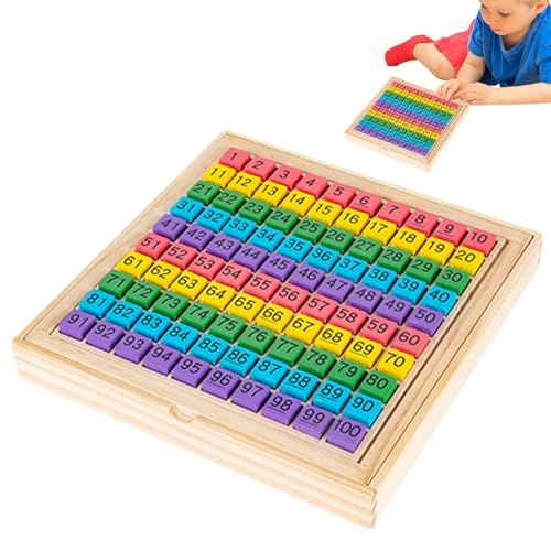 Berriphonia Holzhundert Board - Math Hundert Board, Hundertzahl Board | 1-100 aufeinanderfolgende Zahlen Lernen Spielzeug für Kinder im Vorschulbildungszählspiel für 3+ Jahre 8.86x8.86x1,18 Zoll von Berriphonia