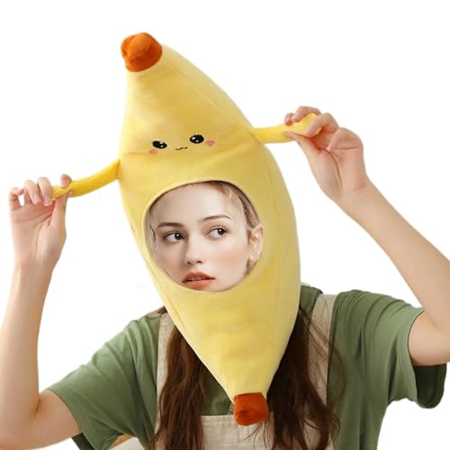 Berriphonia Kopfbedeckung Bananenkostüm - Plüschfruchthut, lustiger Party -Accessoire | Banana Hat Foto Requisiten Kostüm für Erwachsene Halloween Dress Up and Roleplay Cosplay 22.05x9.84 Zoll von Berriphonia