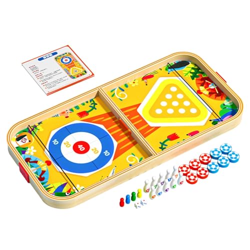 Hölzerne Schnelle Schlinge Puck Set | 5-in-1 Klassisches Familienspiel Für Nacht | Tragbares Tischplatten -Reisespielzeug Für Schule, Roadtrip, Reisen, Camping von Berriphonia