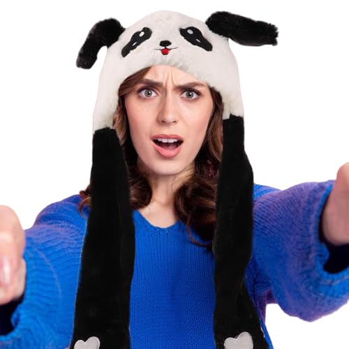 Plüsch-Panda-Mütze, Neuartige Plüsch-Kopfbedeckung – Leuchtende Winter-Tier-Kopfbedeckung, Lustige Tier-Hoodie-Hüte Mit Beweglichen Ohren Für Rollenspielpartys von Berriphonia