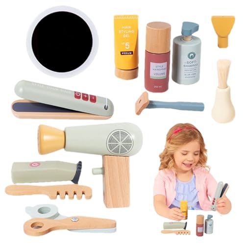 Schönheitssalon Playset Für Mädchen | Hölzerne Tat Vor, Friseurspielset, Vorgetäuschte Frisespielzeugkinder Simulation Haartrockner, Friseurschere Und Stylistenzubehör von Berriphonia