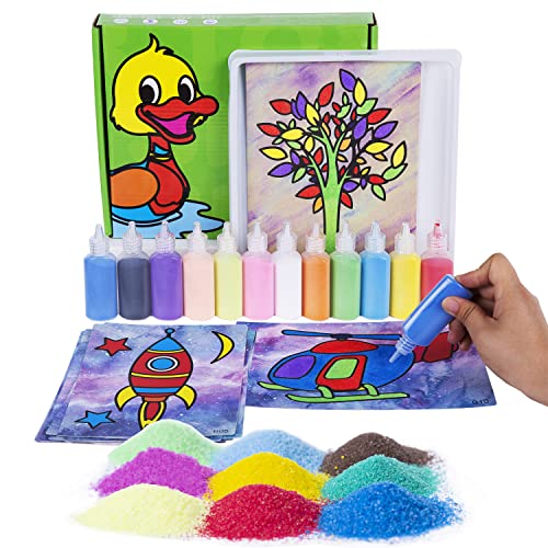 Berry President 12 Packungen Sandmalkarten Art Kids Coloring DIY Paper Craft Kit mit 12 Flaschen Farbsand für Kinder(Grün) von Berry President