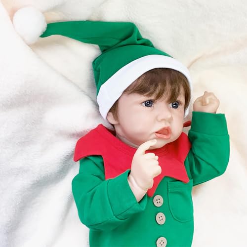 BesBet Babypuppen Lebensecht, 22 Zoll 55 cm SüSs Silikon Baby, Weihnachtsgeburtstagsgeschenke FüR Kinder,E-Boy von BesBet