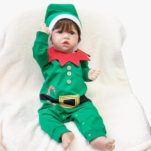 BesBet Lebensechte Reborn Baby, 22Zoll Waschbar Silikonpuppen, Weihnachtsgeschenkset,E-Boy von BesBet