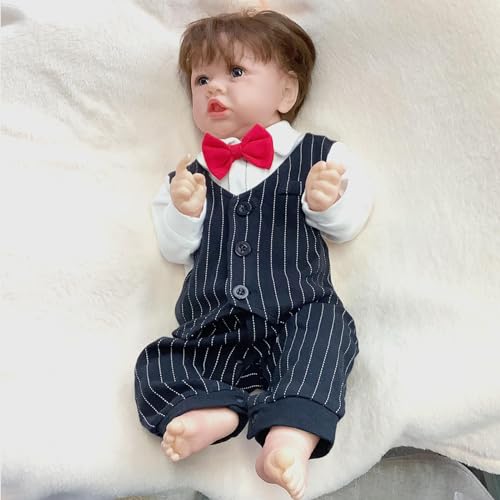 BesBet Reborn Babys Puppe, 22 Zoll 55 cm Paket Mit FüTterungsspielzeug Lebensechte Babypuppen Silikon, Geburtstagsgeschenke FüR Kinder,F-Boy von BesBet