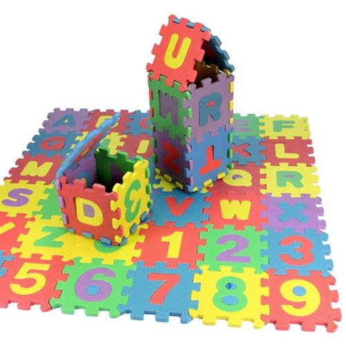 Besreey 11,8 * 11,8 Zoll Baby-Bodenmatte, wasserdichte Eva-Spielmatte, Bequeme Schaumstoff-Puzzlespielmatte mit Buntem Alphabet und Zahlen, Kinder, Kleinkinder (1-3up) von Besreey