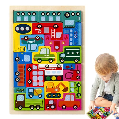 Besreey Block-Puzzle-Spielzeug für Kinder | Tier-Blockpuzzle Tier-Tangram-Puzzle,Menschen mustern Bunte Teile für Kinder ab 3 Jahren, Lernen Formen, Fahrzeuge, Meerestiere, Rätsel von Besreey