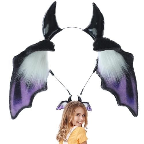 Besreey Halloween-Stirnbänder für Frauen,Halloween-Stirnbänder,Tierohr-Plüsch-Kostüm-Stirnbänder - Coole Ohrhörner, Halloween-Kopfbedeckung, Cosplay-Dekoration für Schulaufführungen, Feiertagstheater von Besreey