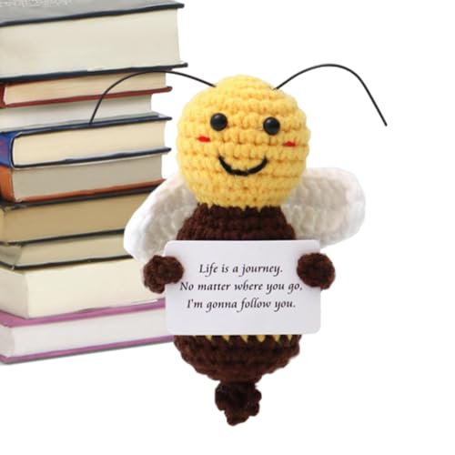 Besreey Handgemachte Positive Bienenfreundin, süße Häkelbiene mit positiver Karte | Positive Häkeltierpuppe - Gestrickte Bienentiere mit emotionalen Unterstützungskarten für Männer, Frauen, von Besreey