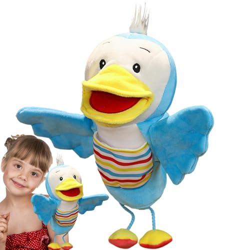 Besreey Handpuppen für Kinder,Tierhandpuppen - Ente Interaktives Kinderspielzeug,Tragbares Kinderspielzeug mit beweglichem Mund, blaues Stofftier für Begleitung, Rollenspiele von Besreey