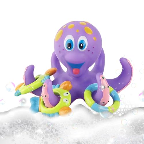 Besreey Oktopus-Poolspielzeug, Oktopus-Badespielzeug | Meerestier-Duschspielzeug - Niedliches Plüsch-Duschwannenspielzeug mit Buntem Ringspielzeug, lächelndes Gesichtsdesign zur Farberkennung von Besreey