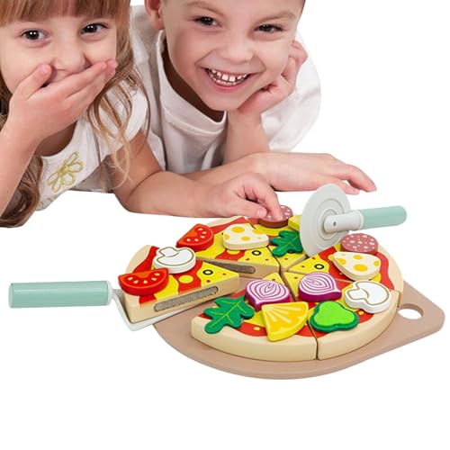 Besreey Pizza-Spielzeug, Pizza-Spielset für Kinder - Rollenspiel-Pizza-Sets für Kinder,Lernspielzeug aus Holz zum Essen, frühes Lernspielzeug, Rollenspiel-Küchenzubehör für und Mädchen von Besreey