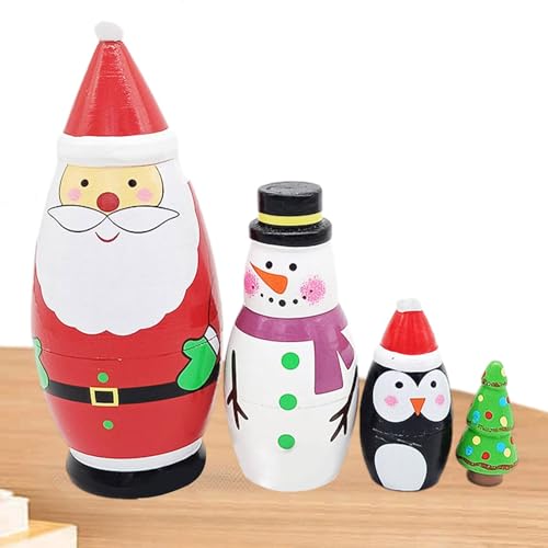 Besreey Russische Nistpuppen - Chirstmas Nesting Dolls Russische Matroschka Holz Stapelpuppen - Handgefertigtes Nestset aus Holz für Kinder und Kleinkinder, fröhliche Weihnachten, Heimdekoration, von Besreey