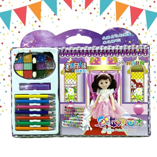 Besreey Spielzeug-Make-up-Set, Make-up-Spiele für Mädchen - Kreatives Prinzessinnen-Make-up-Anziehspielset mit Strassaufklebern | Bastelset für Kinder, Anzieh-Stickerbuch, Reisespiele, von Besreey