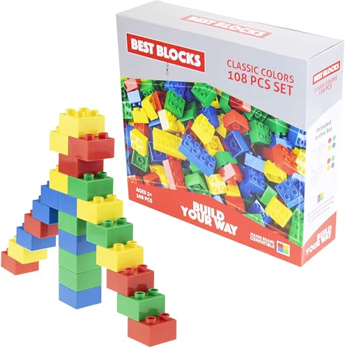 Best Blocks Big Blocks - Set mit großen Bausteinen - kompatibel mit Allen führenden Marken - für Kinder ab 3 Jahren - Klassische Farben - 108-teiliges Set Best Blocks Big Blocks - Set mit großen Bausteinen - kompatibel mit Allen führenden Marken - für Kinder ab 3 Jahren - Klassische Farben - 108-teiliges Set von Best Blocks