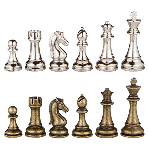 Jupiter Schachfiguren aus Metall Silber und Bronze mit 10,2 cm König und zusätzlichen Königinnen, nur Münzen, ohne Brett von Best Chess Set