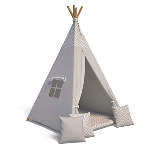 Best For Kids Spielzelt Tipi Zelt Indianer Wigwam für Kinder mit Zubehör (Zickzack grau) von Best For Kids