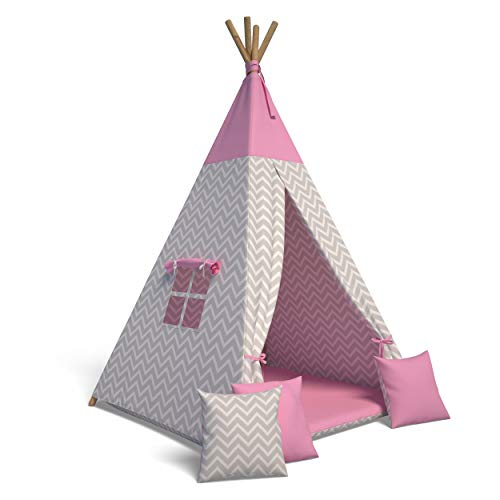 Best For Kids Spielzelt Tipi Zelt Indianer Wigwam für Kinder mit Zubehör (Zickzack rosa) von Best For Kids