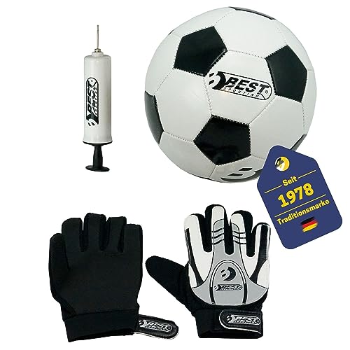 BEST SPORTING Set Fußball Torwarthandschuhe + Pumpe I Fussball Zubehör I Set inkl. Ballpumpe + Fußballhandschuhe + Ball I hochwertiges Fußball Set I Handschuhe Größe 6 I Fussball Größe 5 von BEST SPORTING