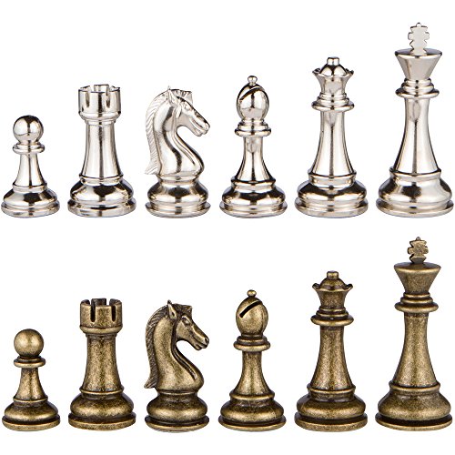 Best Chess Set Janus Silver and Bronze Extra Heavy Metal Chess Pieces with Extra Queens – Pieces Only – No Board – 4.5 inch King von Best