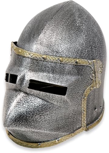 BestSaller 1423 Kinder-Ritterhelm mit Klappvisier Hundsgugel, Ritter und Krieger Kunststoff, Silber/Gold von BestSaller