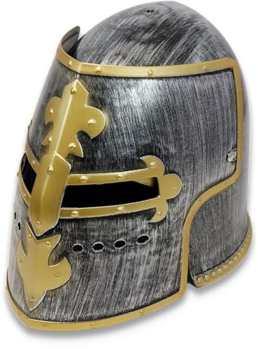 BestSaller 1426 Kinder-Ritterhelm Beckenhaube mit Klappvisier aus Kunststoff, Ritter, Krieger, Templer Titan/Gold von BestSaller