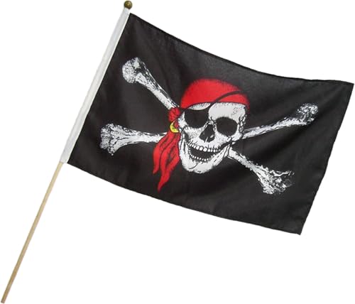 BestSaller 1525 Piraten Fahne / Flagge 46x30cm mit Holzstab, mit Totenkopf, schwarz (1 Stück) von BestSaller