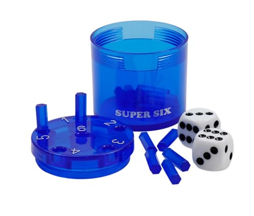 BestSaller 3012 SUPER SIX 'Travel' aus ABS, 5xØ5cm, auch für die Reise, 36 Spielstäbchen & 2 Würfel, blau (1 Stück) von BestSaller