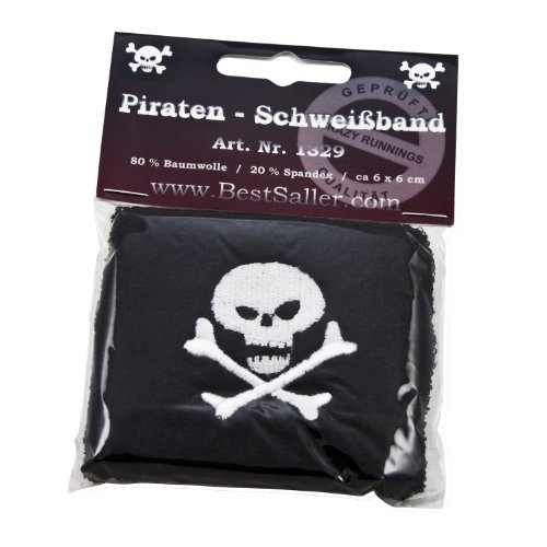 Piraten Schweissband, schwarz, bestickt mit weissen Totenkopf, schwarz (1 Stück) von BestSaller