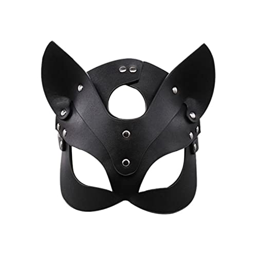 Maskerade Leder Katze Maske Kostüm Tier Halbgesichtsmaske Cosplay Halloween Party Kostüme Zubehör für Frauen Damen (Schwarz) von Bestac