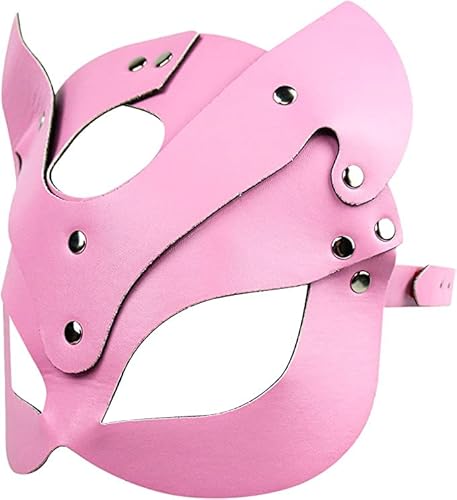 Maskerade Leder-Katzenmaske, Kostüm, Tier-Halbgesichtsmaske, Cosplay, Halloween, Party-Kostüme, Zubehör für Damen, Rosa von Bestac