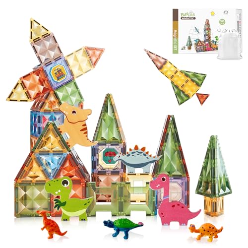 Bestdin Magnetische Fliesen 98 Teile, Dinosaurier Magnet Spielzeug, STEM Magnetische Bausteine Magnete Kinder Spielzeug für Jungen und Mädchen ab 3 4 5 6 7 8, Perfekt für den Einsatz zu Hause, Schulen von Bestdin