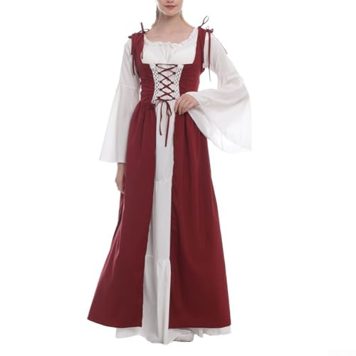 Elegantes Renaissance-Kostüm für Damen, langärmelig, Cosplay-Kleid mit schulterfreiem Design, Vintage-Stil, mittelalterlicher Stil für festliche Veranstaltungen (L rot) von Besttoolifes