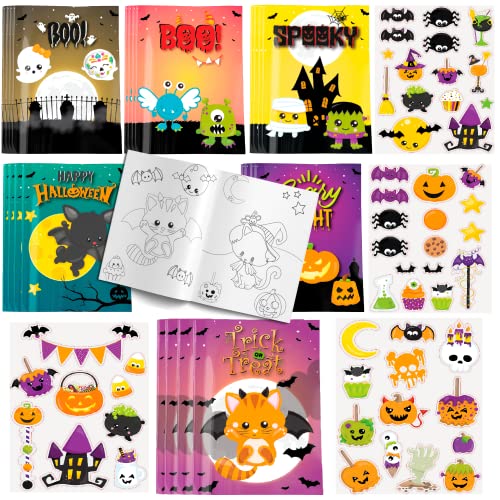 Halloween-Malbücher mit Aufklebern, 48 Stück, Halloween-Leckerli-Preise, keine Süßigkeiten, Geschenke für Kinder, Jungen oder Mädchen, Halloween-Aktivitätsbuch, Partyzubehör, Süßes oder Saures, von Bestus