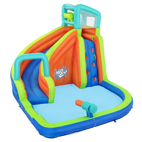 Bestway Mega-Wasserpark Turborutsche, 365 x 320 x 270 cm, Polyester mit PVC-Beschichtung, ab 5 Jahren, Dauergebläse, Rutsche, Kletterwand, Wasserkanone, Poolbereich, Netzwände, Tasche, GS-zertifiziert von Bestway