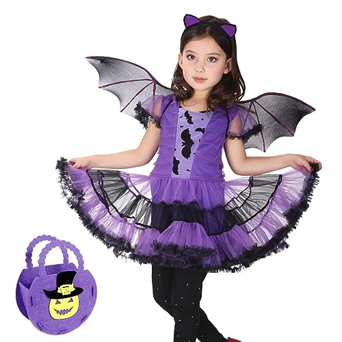 Bestwishing Mädchen Fledermaus Kostüm für Kinder Lila Fledermausrock mit Flügel und Stirnband Cosplay Kostüm für Halloween Horror Karneval Fasching (120cm) von Bestwishing