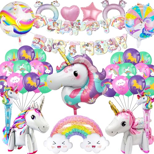 Betensh Einhorn Geburtstagsdeko Mädchen, Einhorn Luftballons Rosa, Folienballon Einhorn Geburtstag, Regenbogen Einhorn Deko Kindergeburtstag für Einhorn Party von Betensh