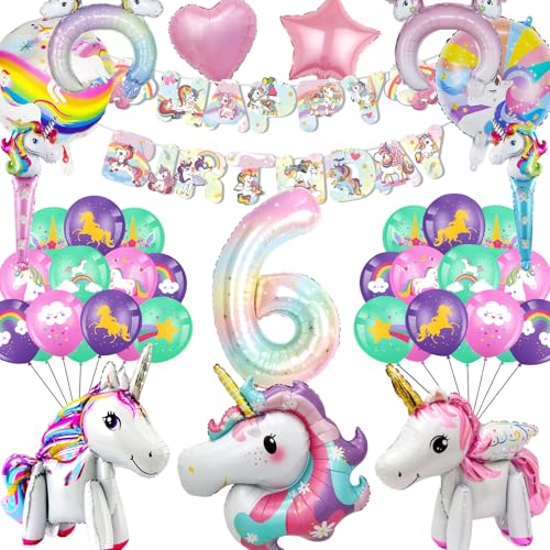 Betensh Einhorn Geburtstagsdeko Mädchen 6 Jahre, Einhorn Luftballon 6 Geburtstag Mädchen, Folienballon Einhorn Geburtstag, Einhorn Deko Kindergeburtstag für Einhorn Party von Betensh