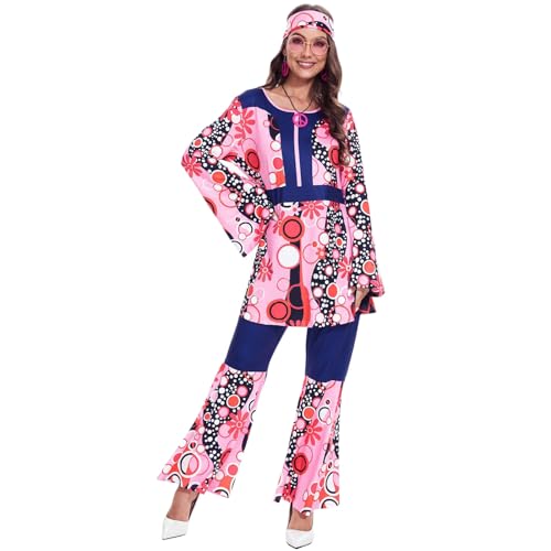 Betensh Hippie Kostüm Damen, 70er Jahre Outfit Damen, Hippie Kleidung Damen, Kostüm Damen Fasching, 60er 70er Jahre Kostüm Hippie Kleidung für Karneval Cosplay (L) von Betensh