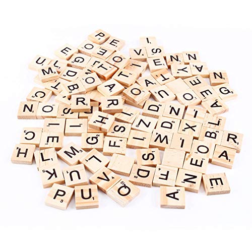 100 Stück Holzbuchstaben, Holzpuzzles, Scrabble-Brettspiel, Scrabble-Fliesen, Lernspiele, Wort-Scrabble-Spiel zum Basteln, Anhänger, Rechtschreibung von Beufee