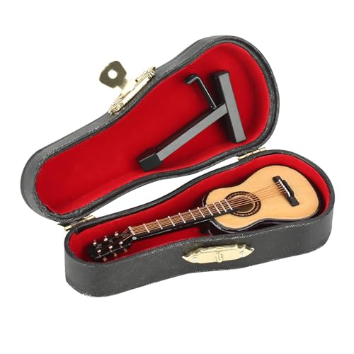 Hölzerne Miniaturgitarre, Gitarrendekoration Mini Instrumente Mini Musikinstrument Gitarre Replik mit Stand and Case Home Decor von Beufee