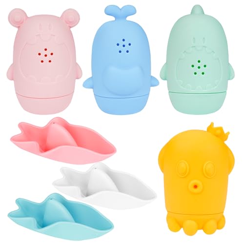 Beutrain 8er Set Badewannenspielzeug,Badespielzeug Baby Silikon Badewanne Wasserspielzeug Squeeze Spielzeug mit Badespielzeug Aufbewahrung, Weihnachten Geschenke für Kleinkinder Unisex (Bunt) von Beutrain