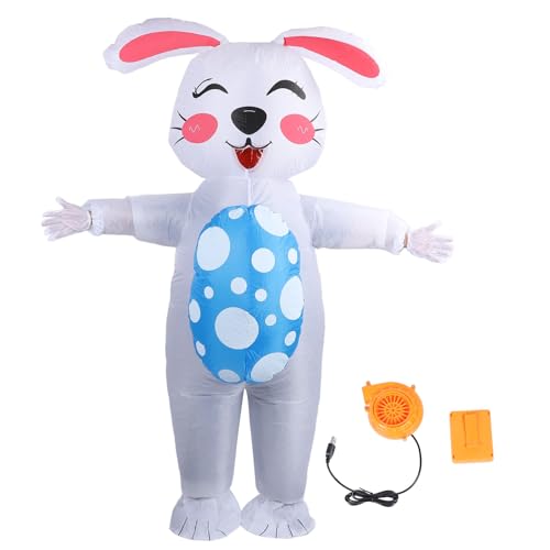 Aufblasbares Hasenkostüm mit Ei für Erwachsene, Leichtes, Wasserdichtes 210T Polyester Blow Up Bunny Partykostüm, Halloween-Weihnachts-Cosplay-Dekoration, Ostern von Bewinner