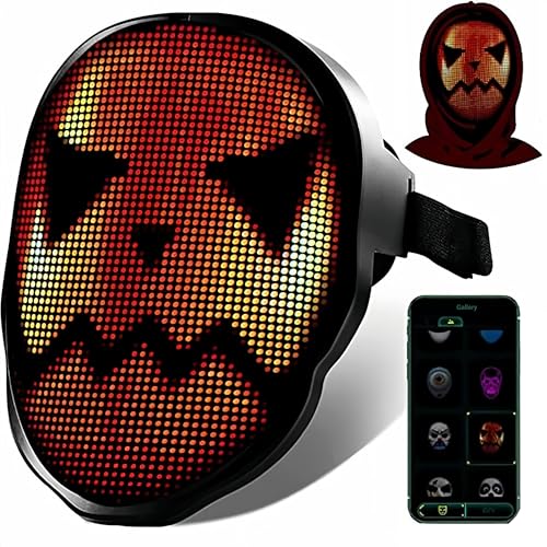 Bewinner 46x58 LED Maske mit Gestensteuerung für Halloween Kostüme, Bluetooth APP Steuerung LED beleuchtete Gesichtsabdeckung, Verwandelnde Maske für Cosplay Festival Party von Bewinner