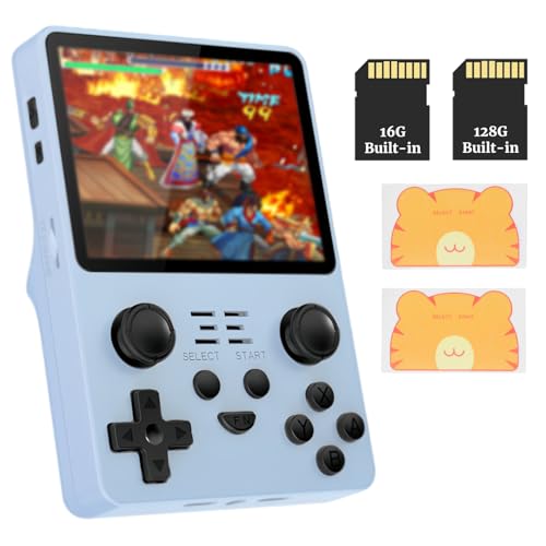 Bewinner Retro Handspielkonsole RGB20S – 3,5-Zoll-Bildschirm, HD-WLAN, Retro-Spielekonsole mit 2500 Klassischen Spielen und 3500 MAh Akku für Linux-System, Blau (16 GB + 128 GB) von Bewinner