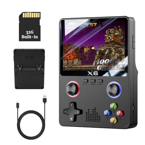 Bewinner X6 Retro Handheld Spielekonsole, 10000+ Spiele Tragbare Videospielkonsolen mit 3,5 Zoll IPS Bildschirm & Dual Joystick, Unterstützung Zum Anschließen eines Fernsehers (Schwarz) von Bewinner